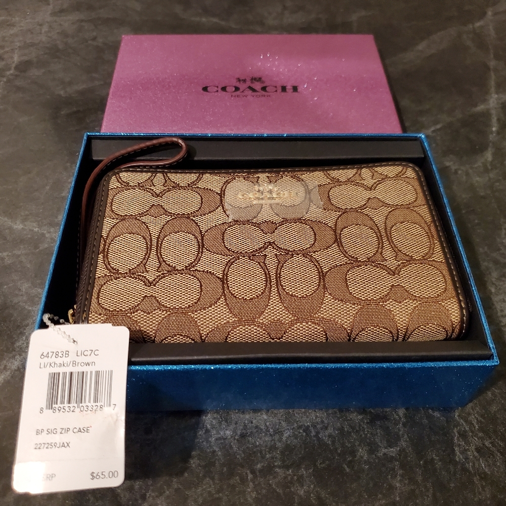 Coach Zip Signature Canvas Wallet Gold/Brown.